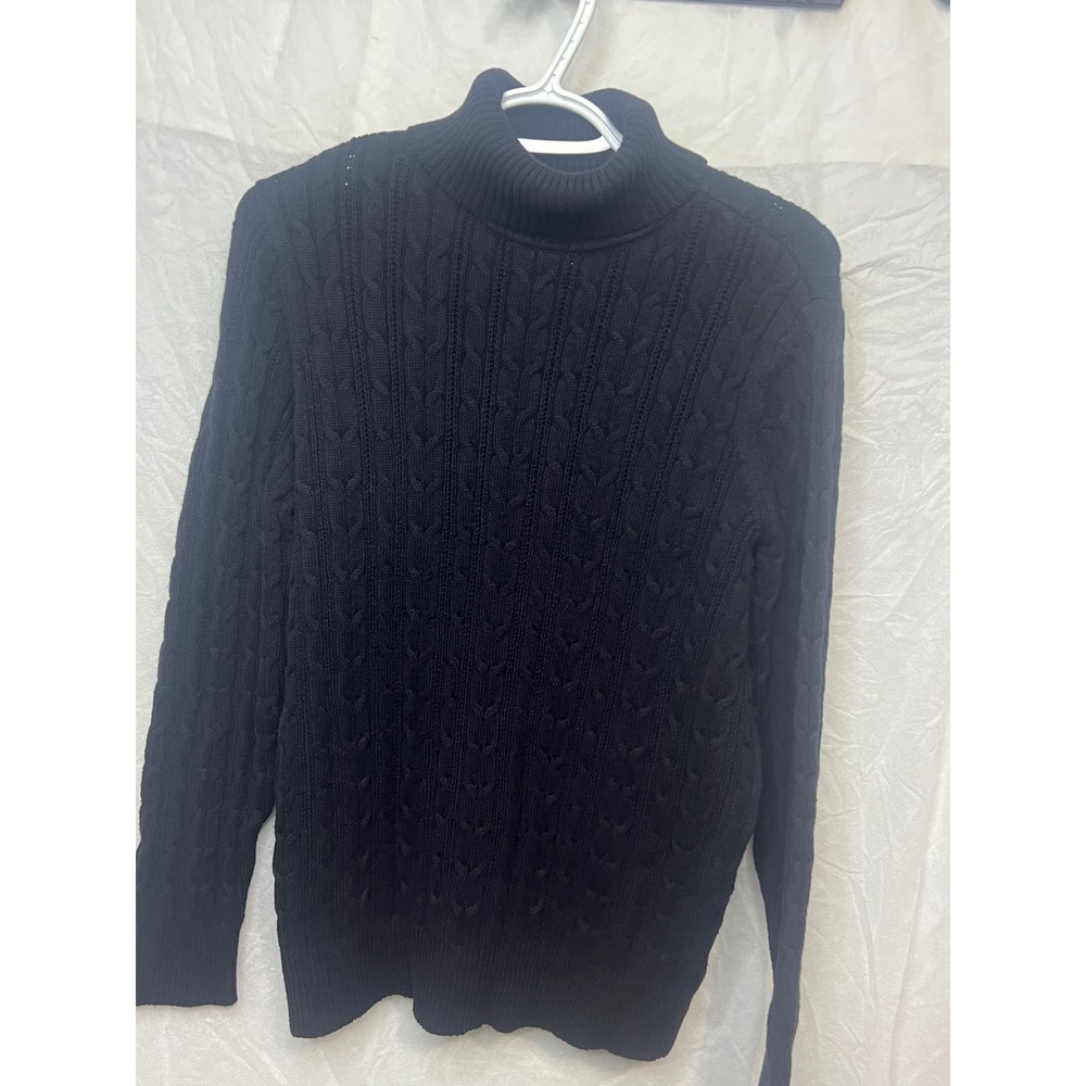 St Johns Bay Womens XL Black Cable Knit Turtleneck Sweater Cotton Blend